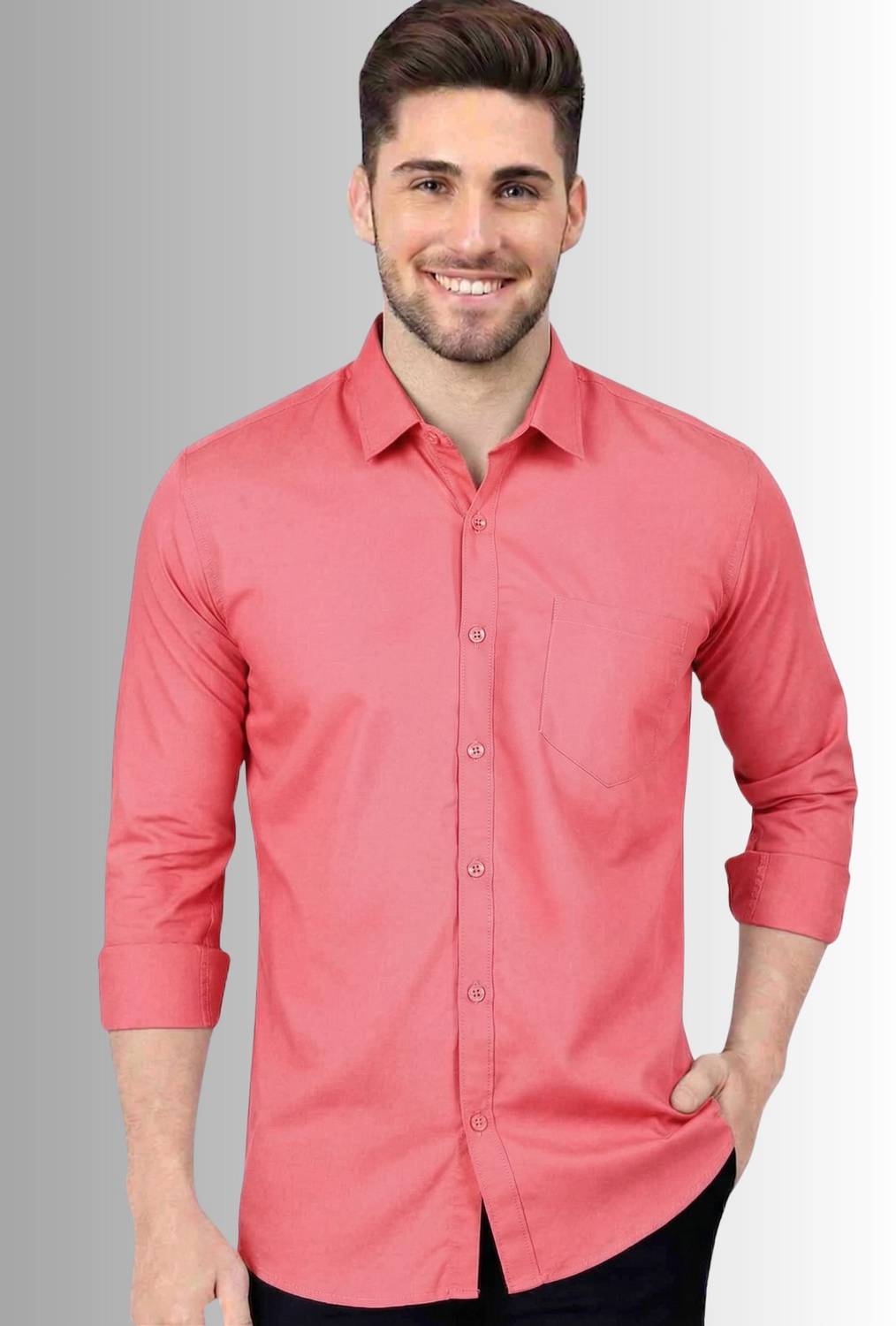 youth first Men Regular Fit Solid Spread Collar Casual Shirt