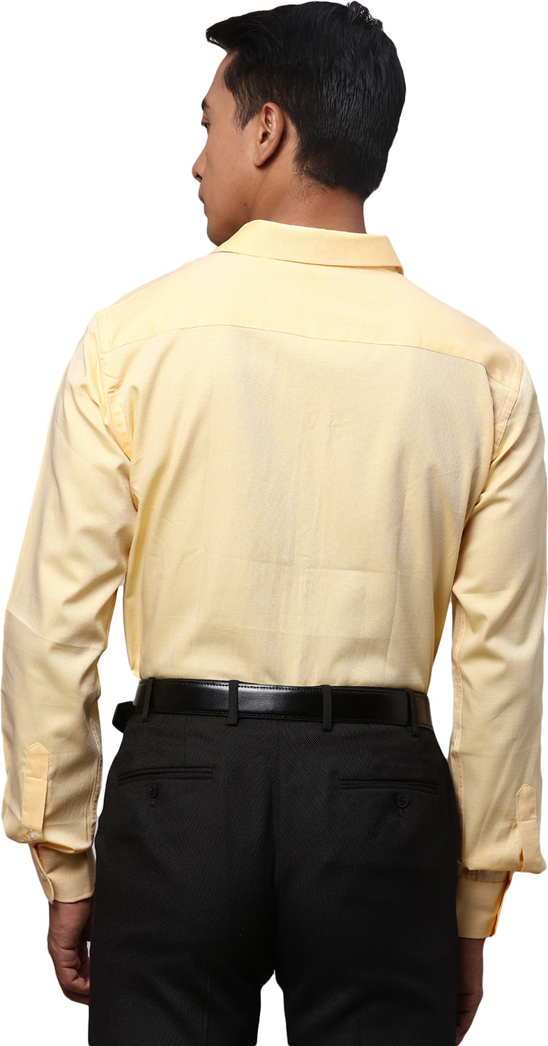 Image of PARK AVENUE Men Self Design Formal Yellow Shirt