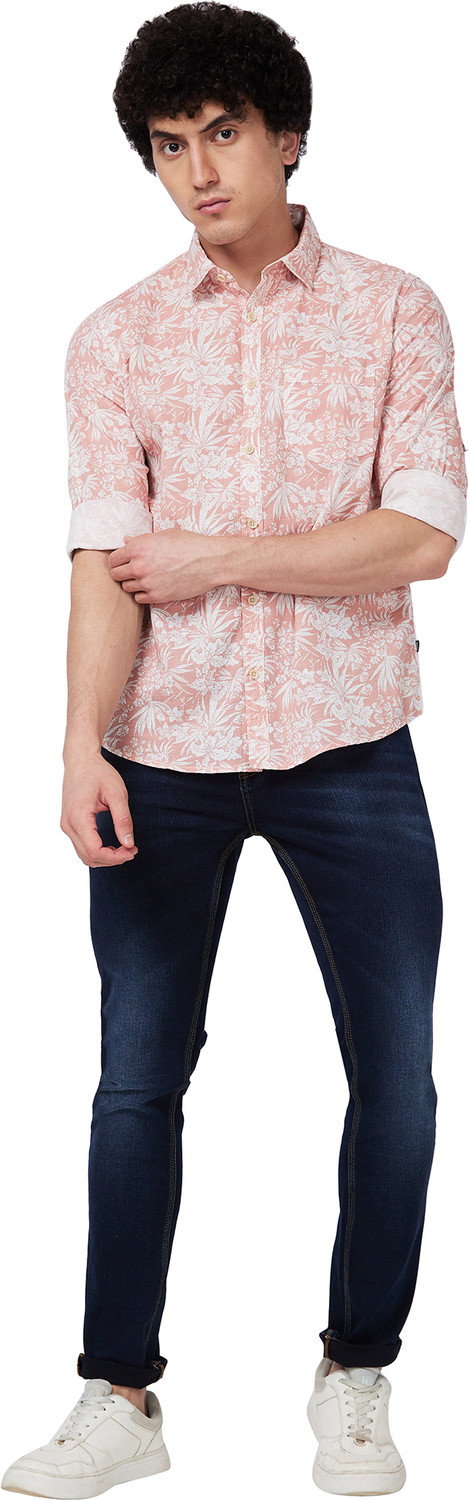 Image of Spykar Men Printed Casual Pink Shirt