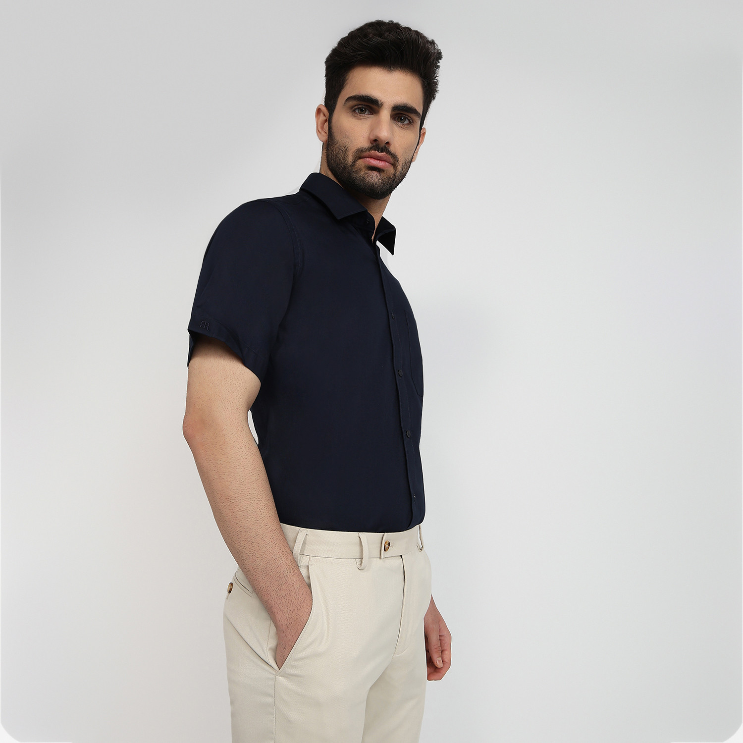 Image of Raymond Men Solid Formal Dark Blue Shirt