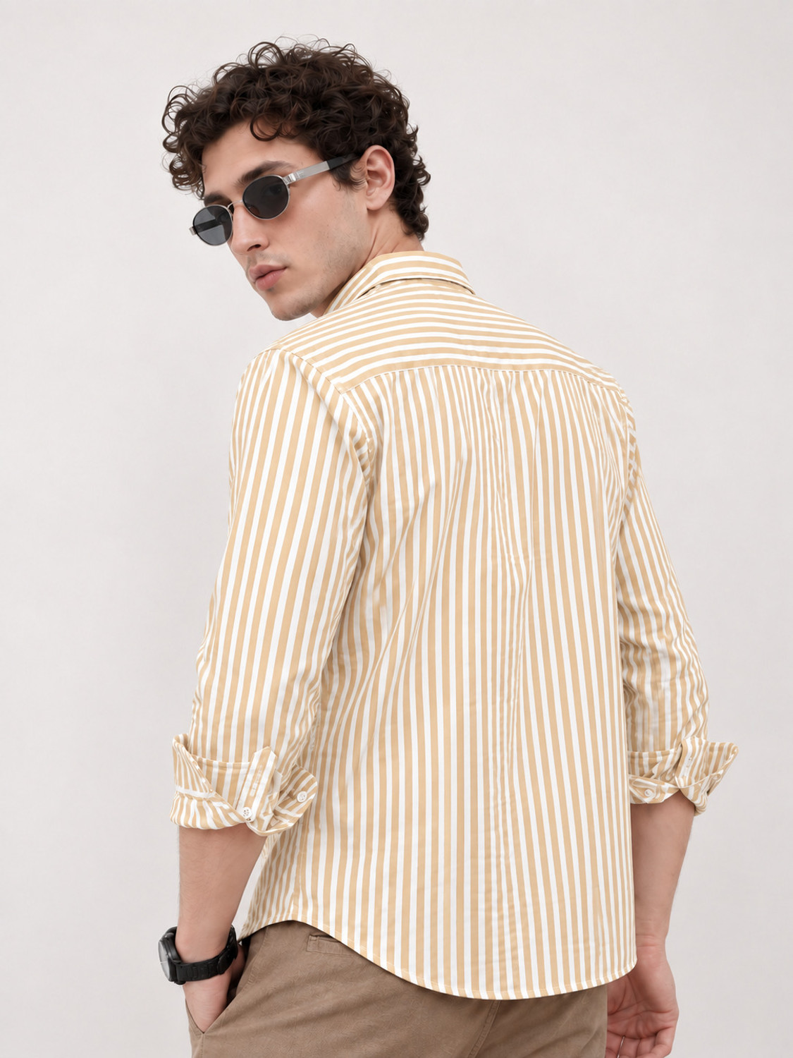 Image of CAMBREEN Men Regular Fit Striped Spread Collar Casual Shirt