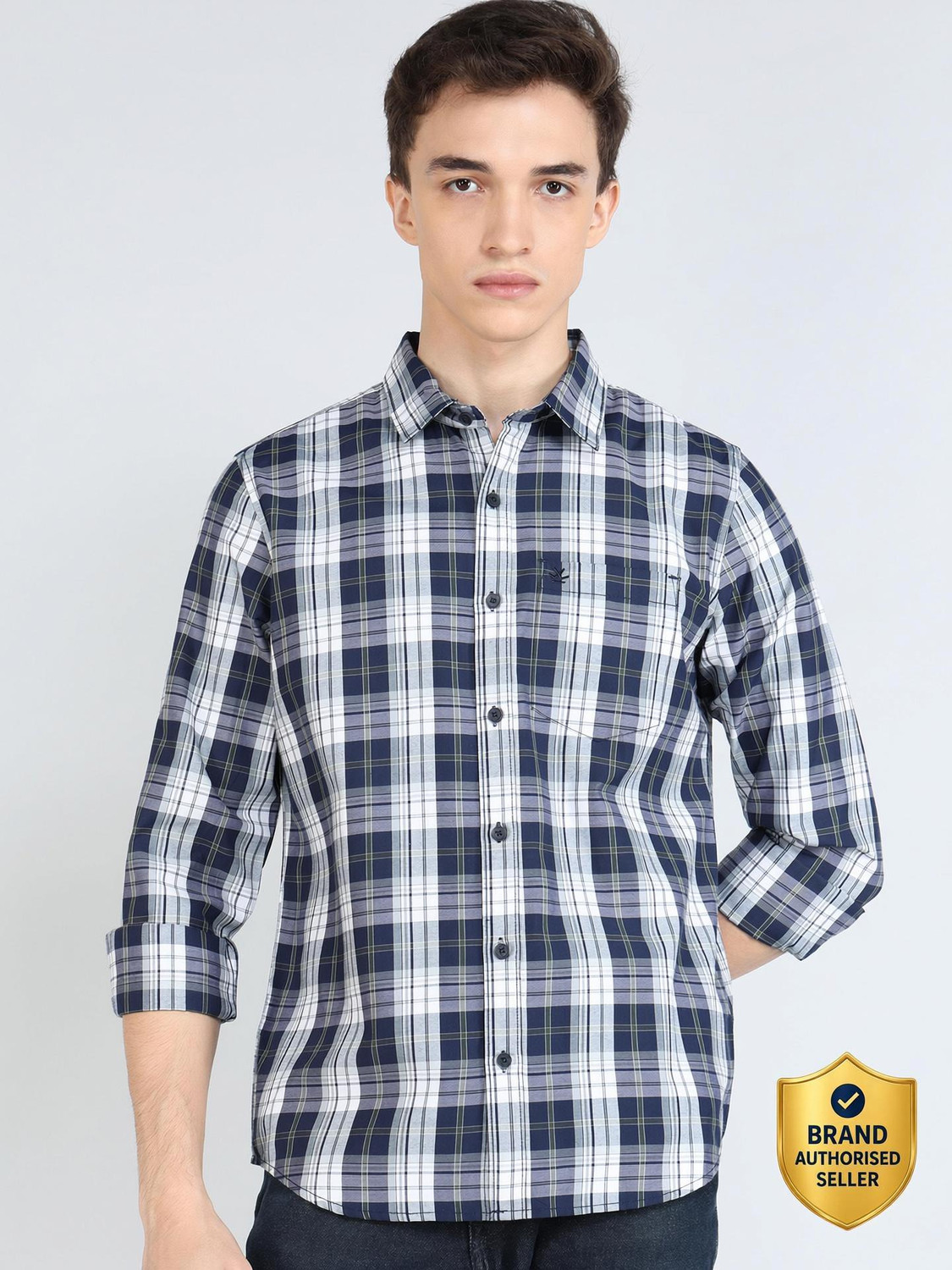 Image of WROGN Men Checkered Casual Blue Shirt
