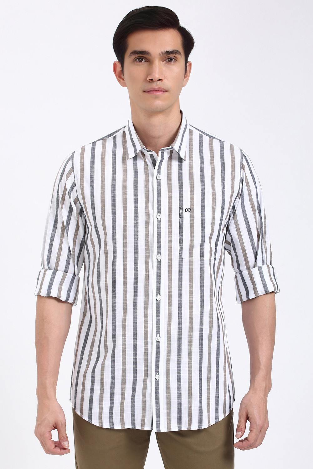 Image of PETER ENGLAND Men Striped Casual White Shirt