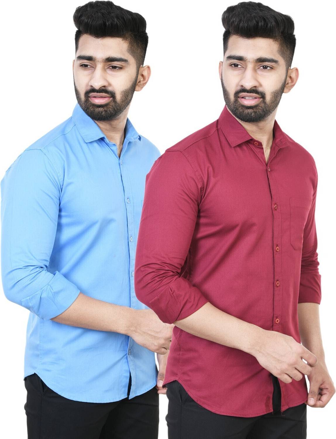 Feel high Men Regular Fit Solid Casual Shirt (Pack of 2)