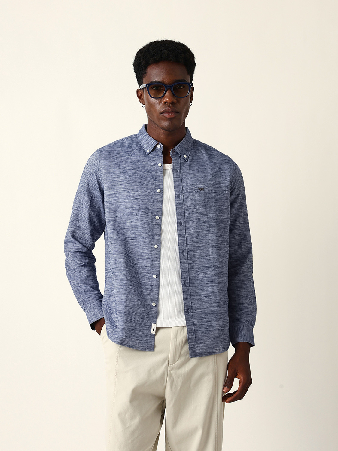 Image of THE BEAR HOUSE Men Printed Casual Blue Shirt