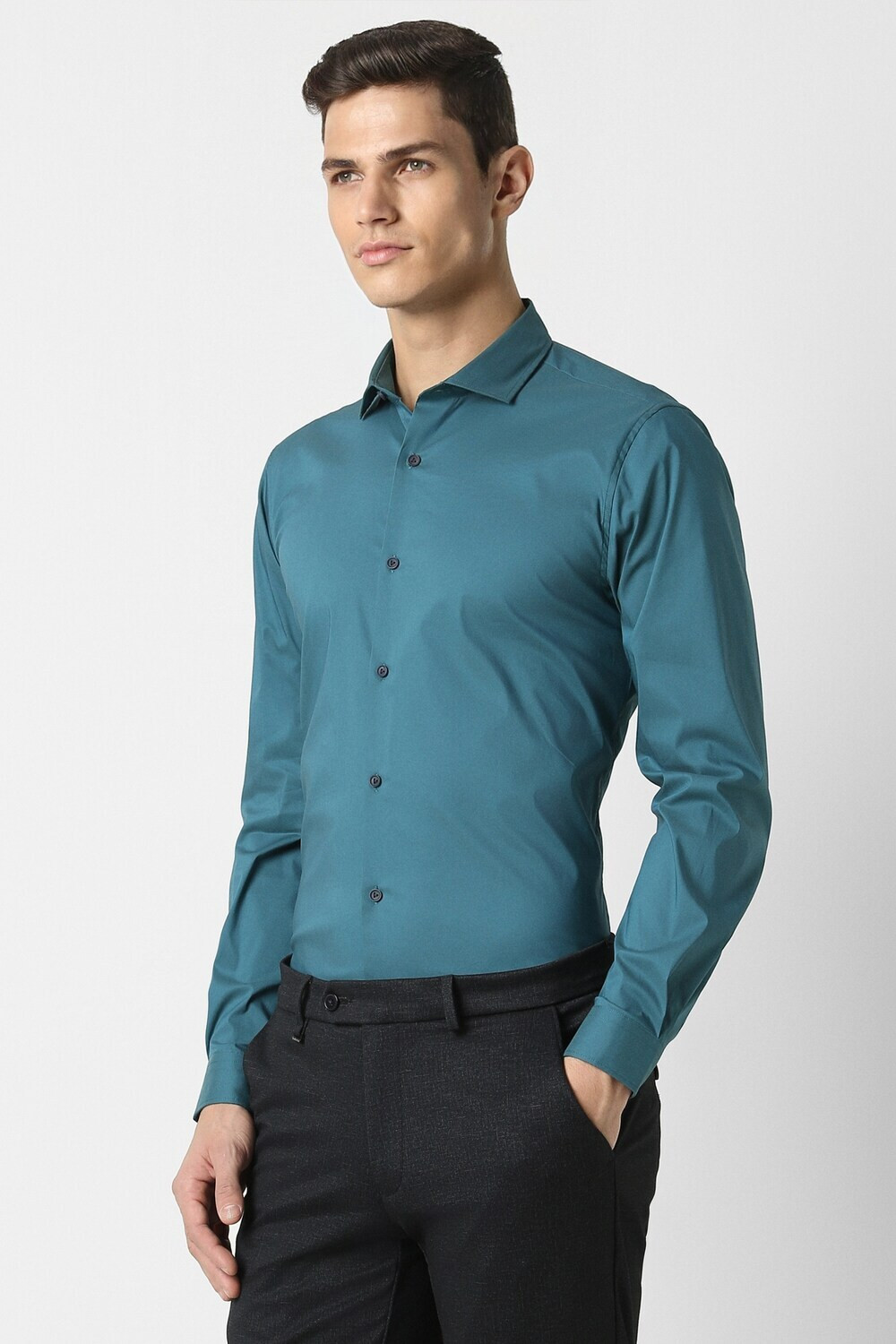 Image of PETER ENGLAND Men Solid Formal Blue Shirt