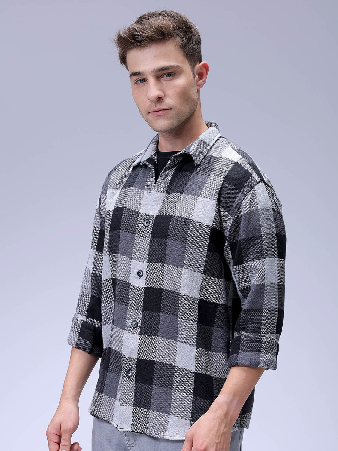 Image of The Indian Garage Co. Men Checkered Beach Wear Grey Shirt