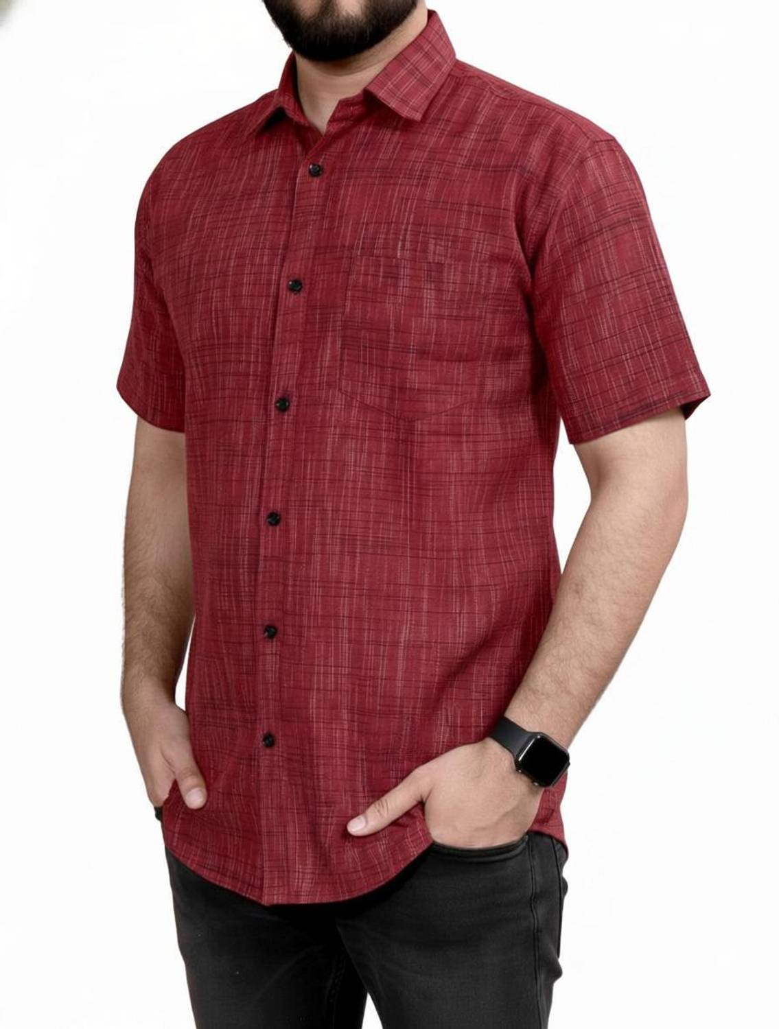 AuzaSho Collection Men Self Design Casual Red Shirt