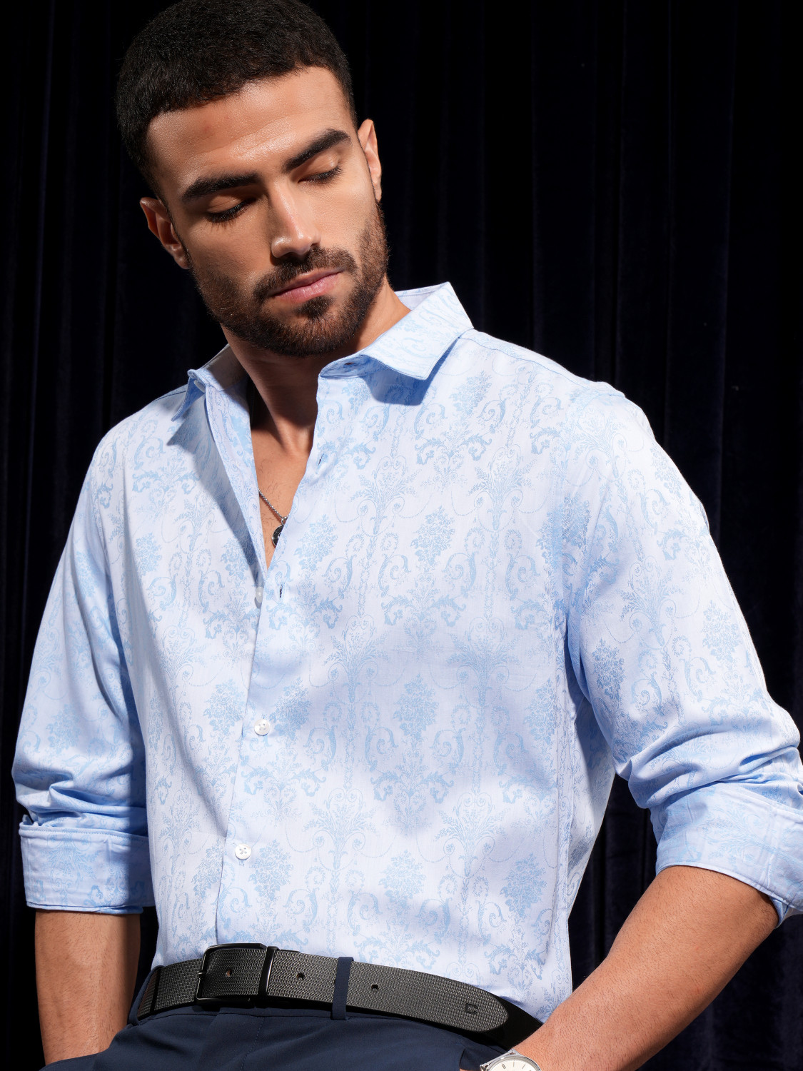 Image of LOCOMOTIVE Men Printed Casual Light Blue Shirt
