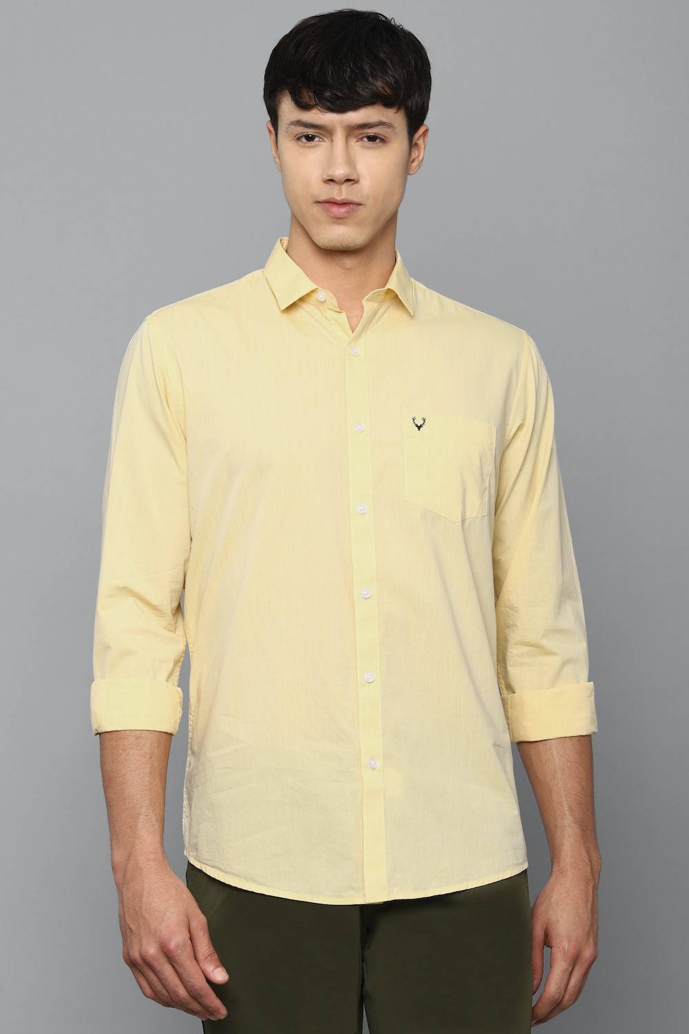 Allen Solly Men Self Design Casual Yellow Shirt