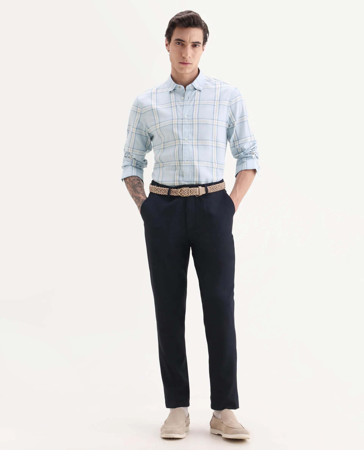 Image of RARE RABBIT Men Checkered Casual Blue Shirt