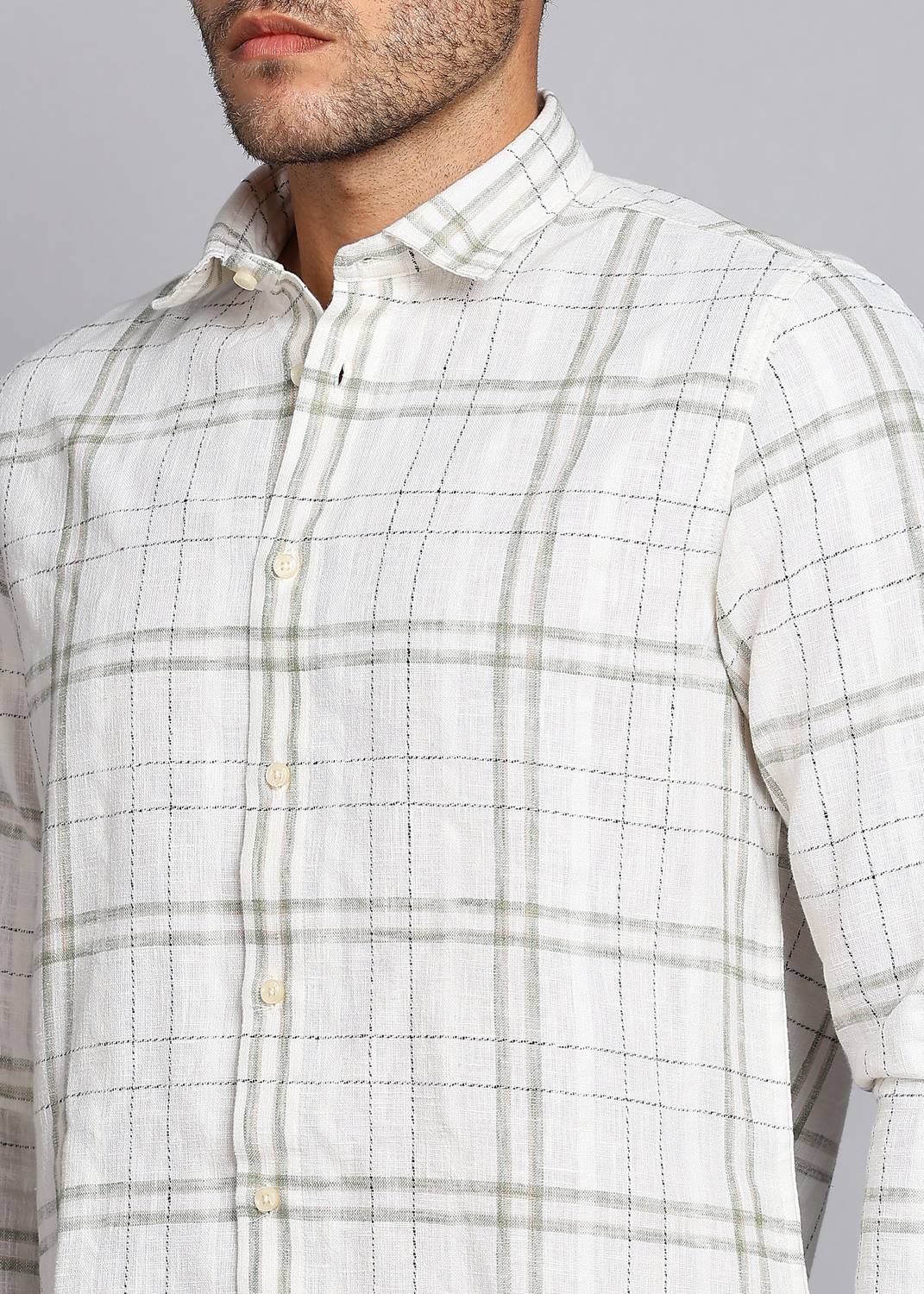 LAWMAN Men Checkered Casual White Shirt - Image 5