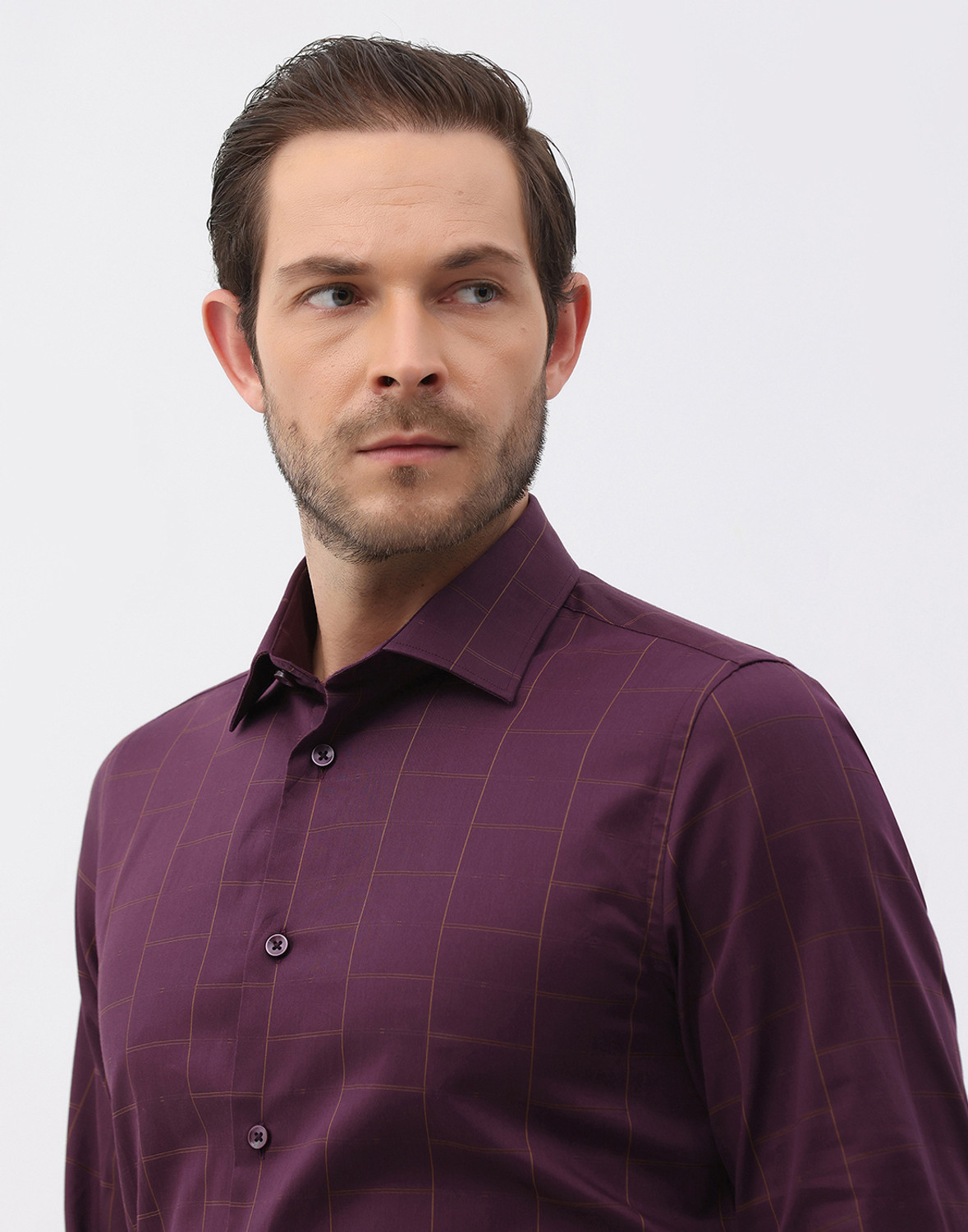 Image of Blackberrys Men Checkered Formal Maroon Shirt