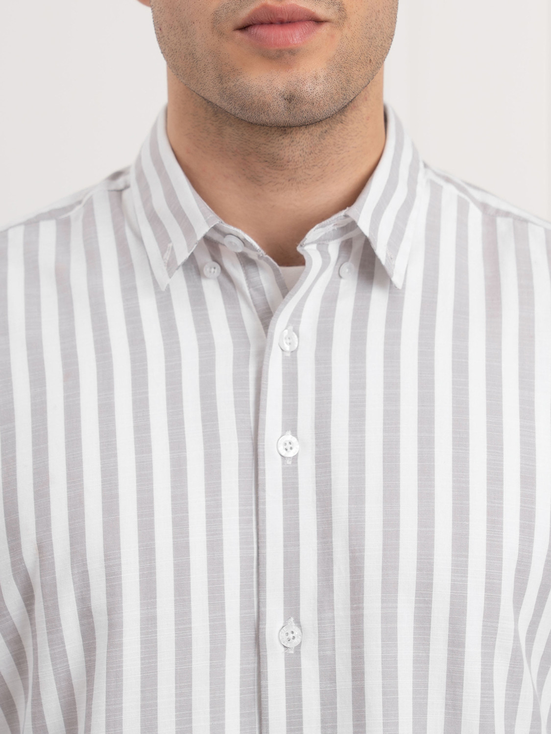 Image of RED TAPE Men Striped Casual Grey Shirt