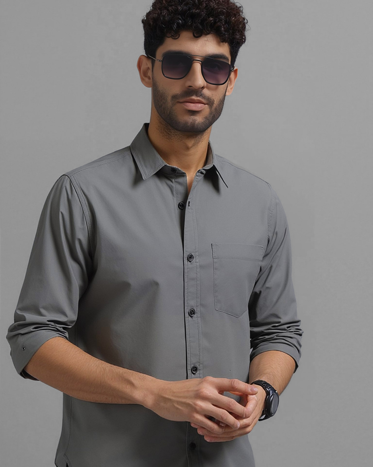 Image of METRONAUT Men Solid Formal Grey Shirt