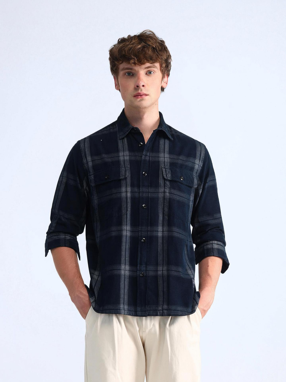 Image of FLYING MACHINE Men Relaxed Fit Self Design Spread Collar Casual Shirt