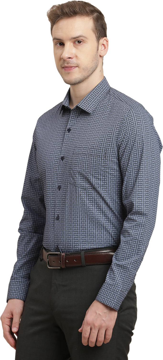 Image of TURTLE Men Printed Formal Blue Shirt
