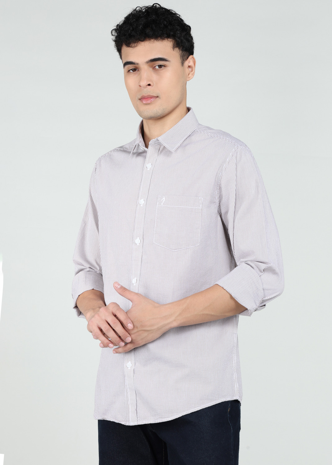 Image of INDIAN TERRAIN Men Striped Casual Brown Shirt