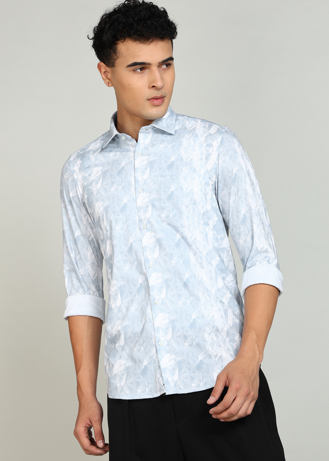 Image of INTEGRITI Men Printed Formal Blue Shirt
