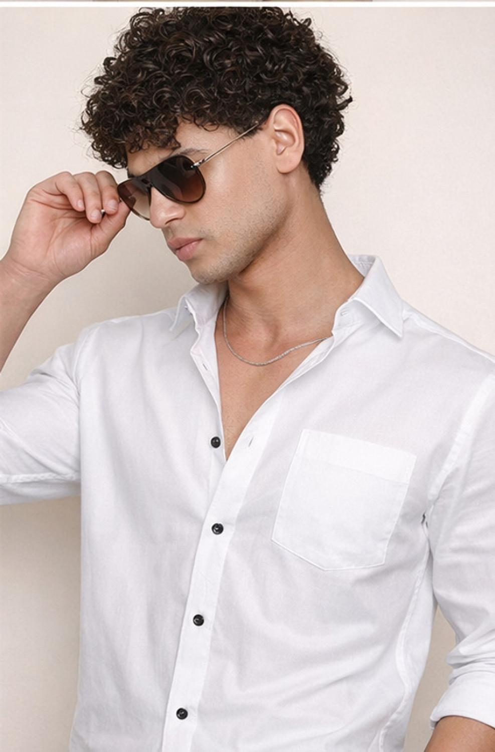 Image of Tanip Men Solid Casual White Shirt
