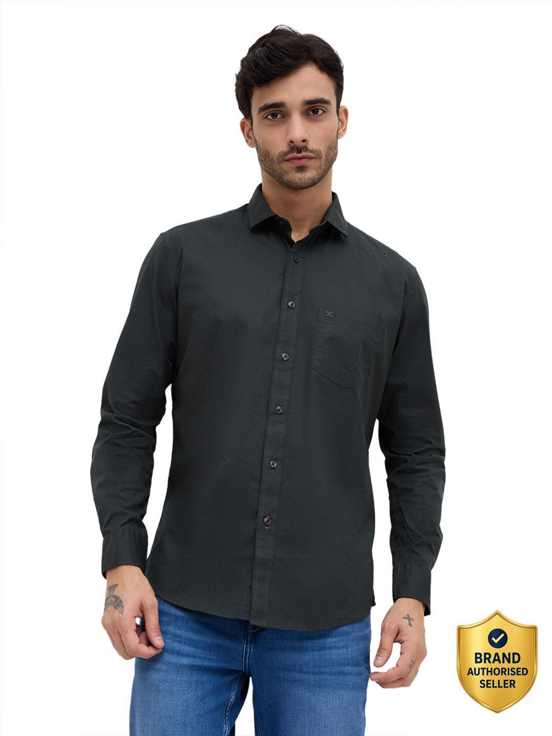 KILLER Men Solid Casual Dark Green Shirt