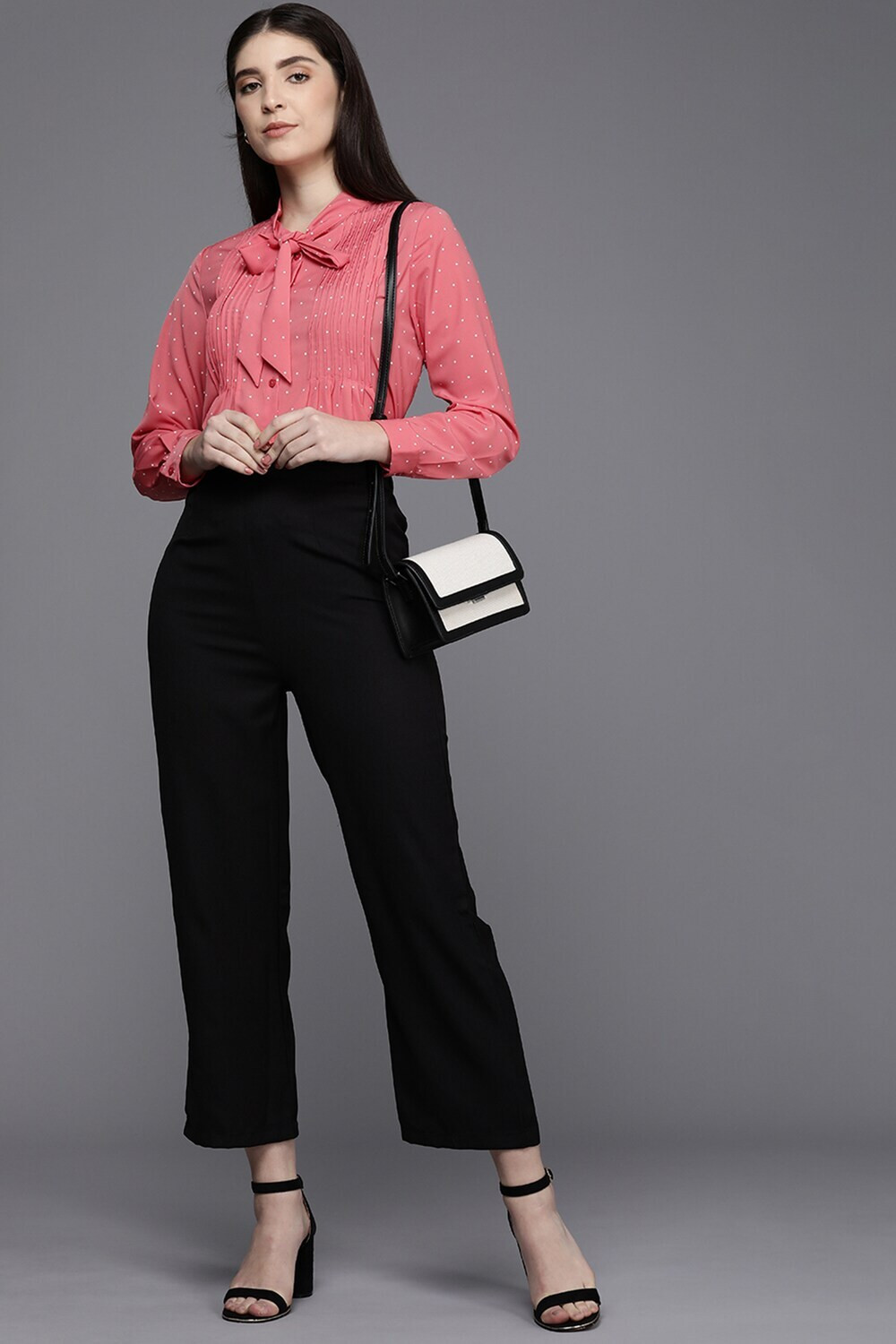 Image of Allen Solly Women Regular Fit Polka Print Spread Collar Casual Shirt