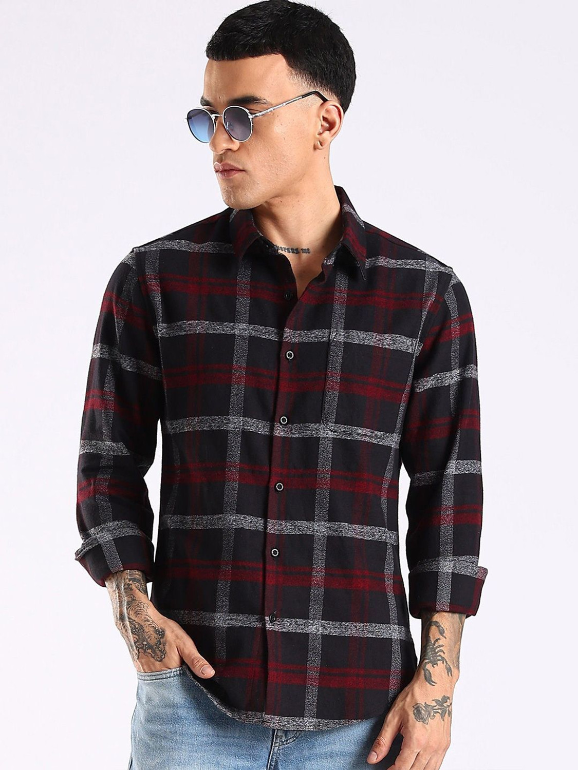 Image of HERE&NOW Men Checkered Casual Multicolor Shirt