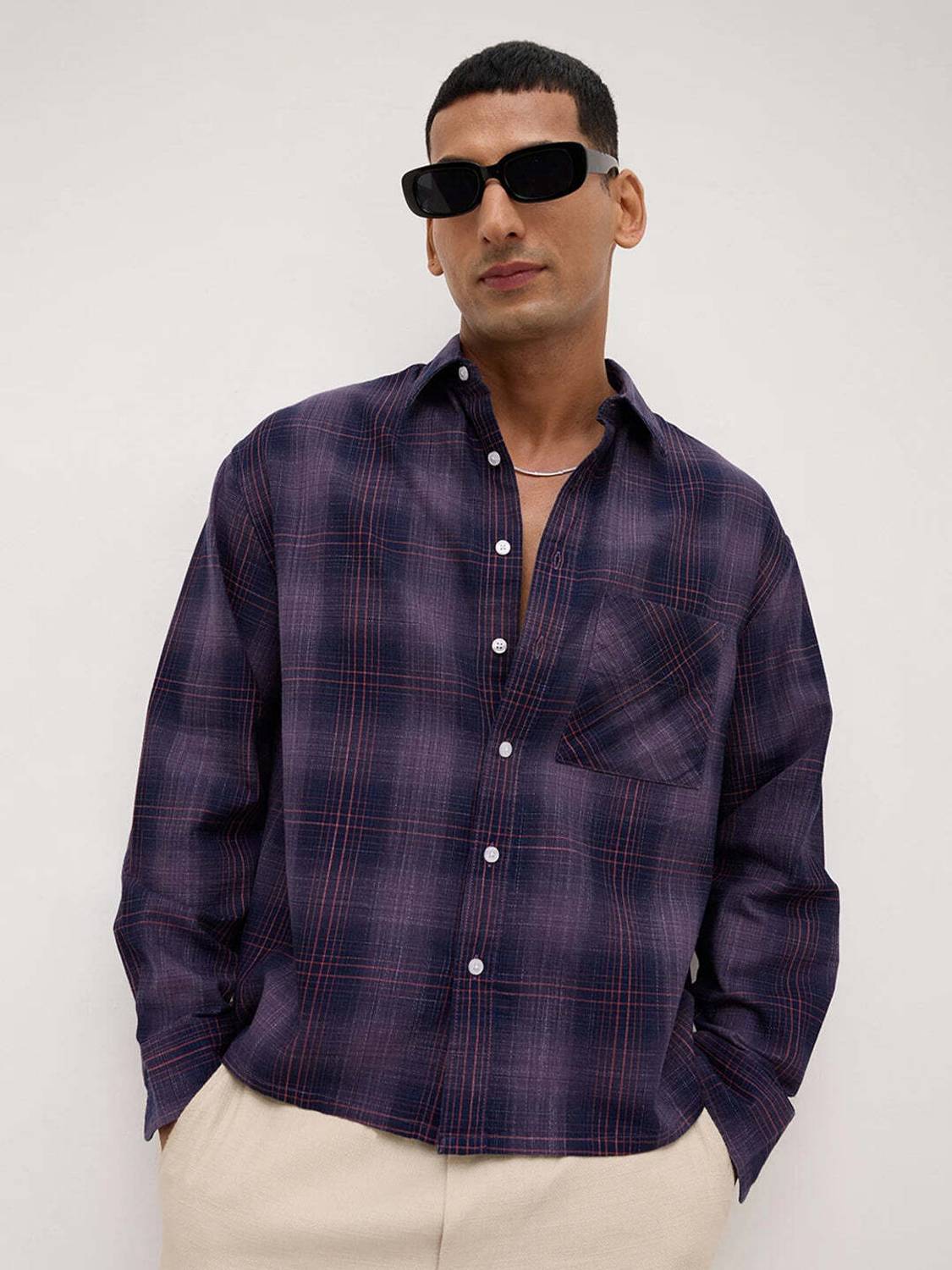 VASTRADO Men Purple Checkered Casual Shirt - Image 4