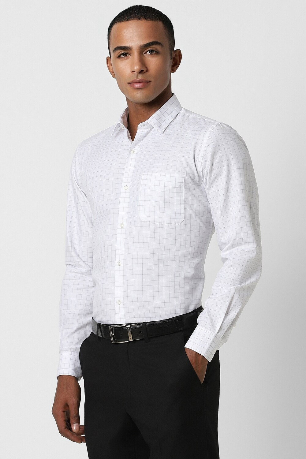 Image of PETER ENGLAND Men Checkered Formal White Shirt
