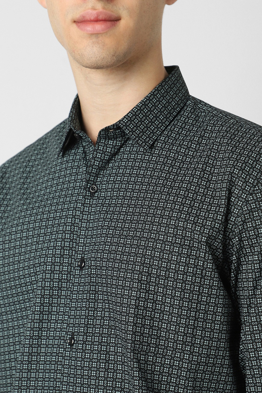 Image of PETER ENGLAND Men Printed Formal Black Shirt