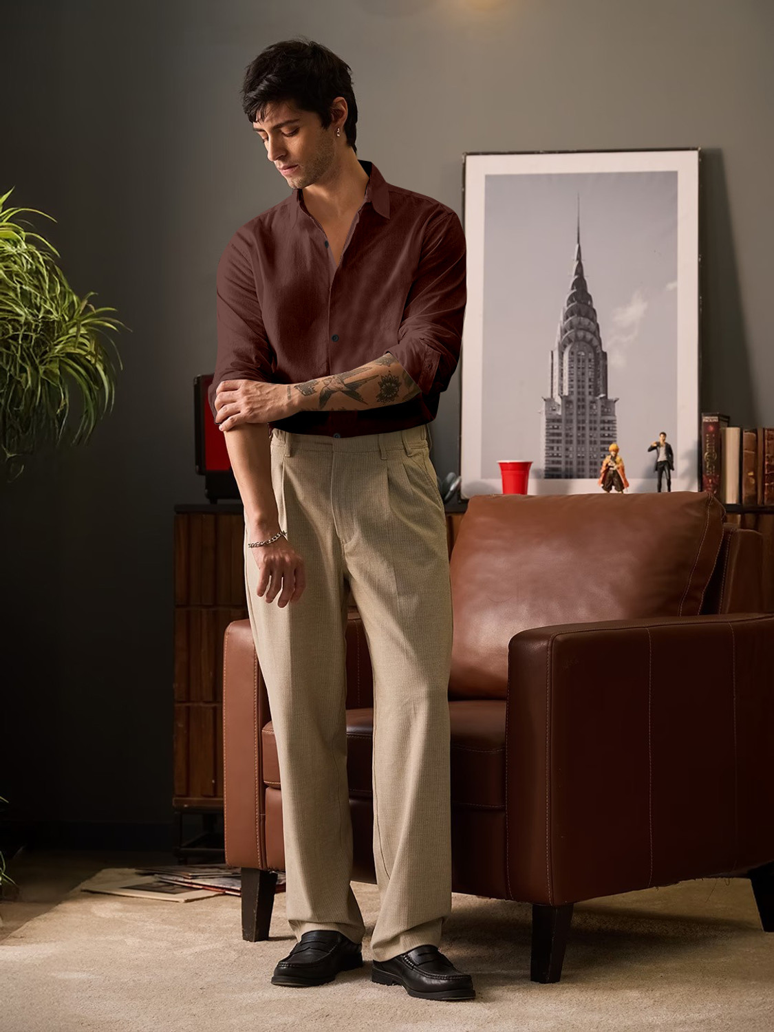 Image of javier Men Solid Casual Brown Shirt