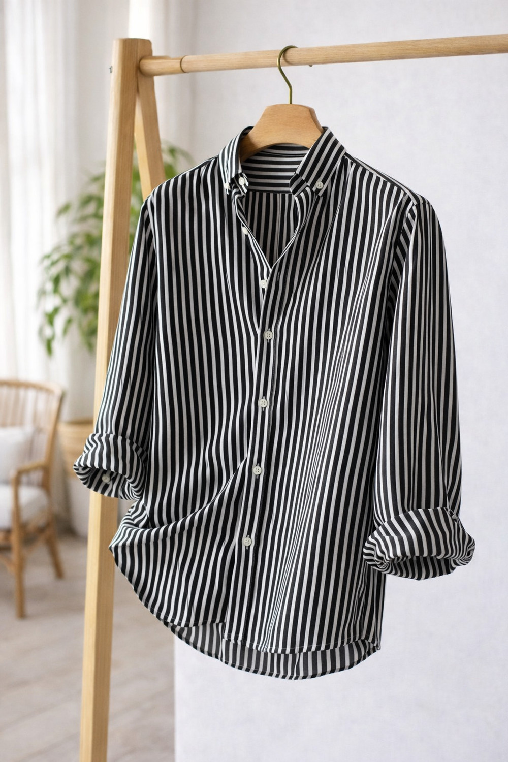 Image of JNV FASHION Men Striped Casual Black, White Shirt