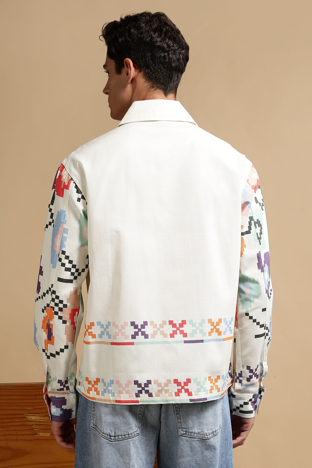 Image of Eszett Men Printed Casual Cream Shirt