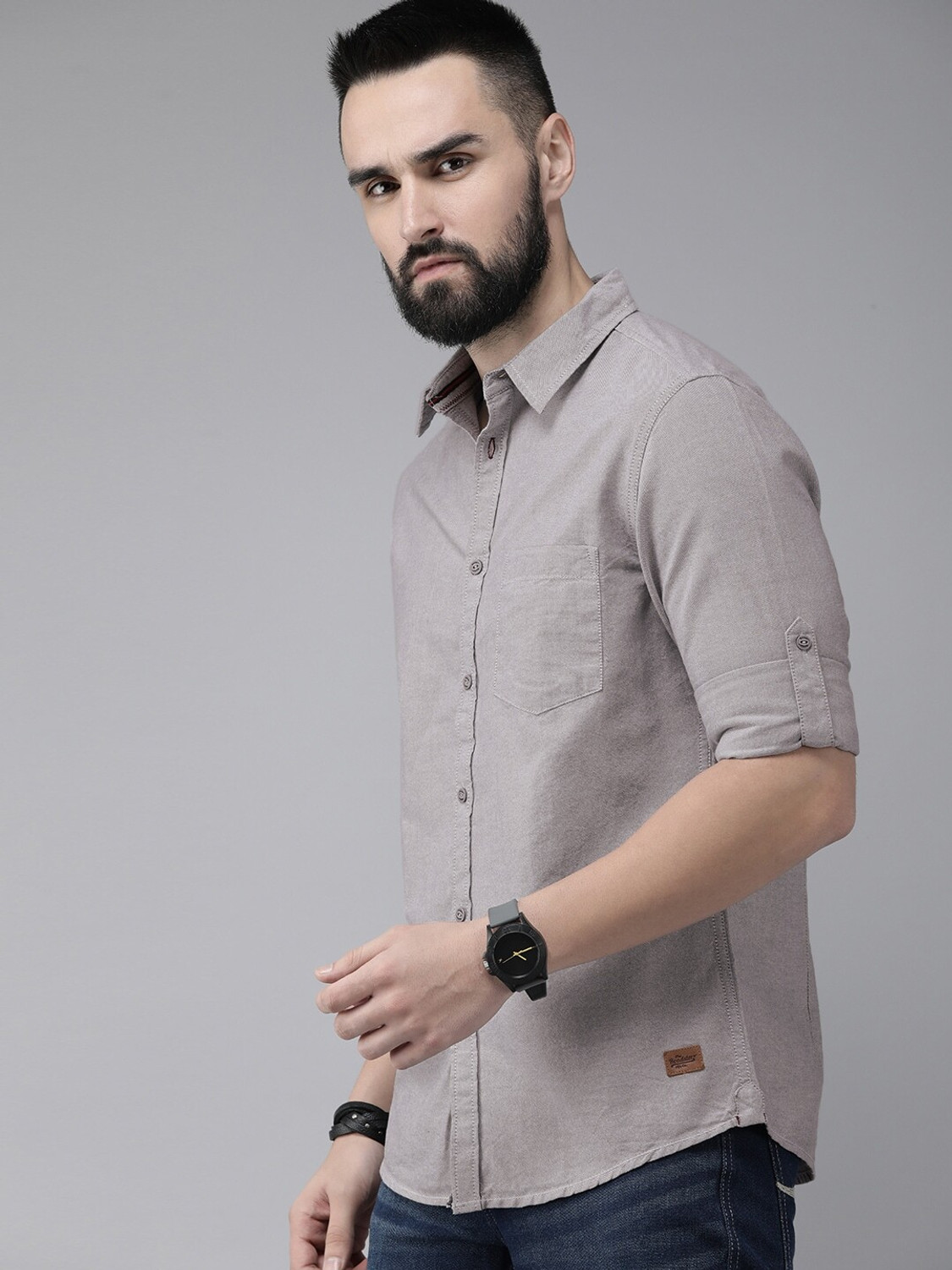Image of Roadster Men Solid Casual Grey Shirt