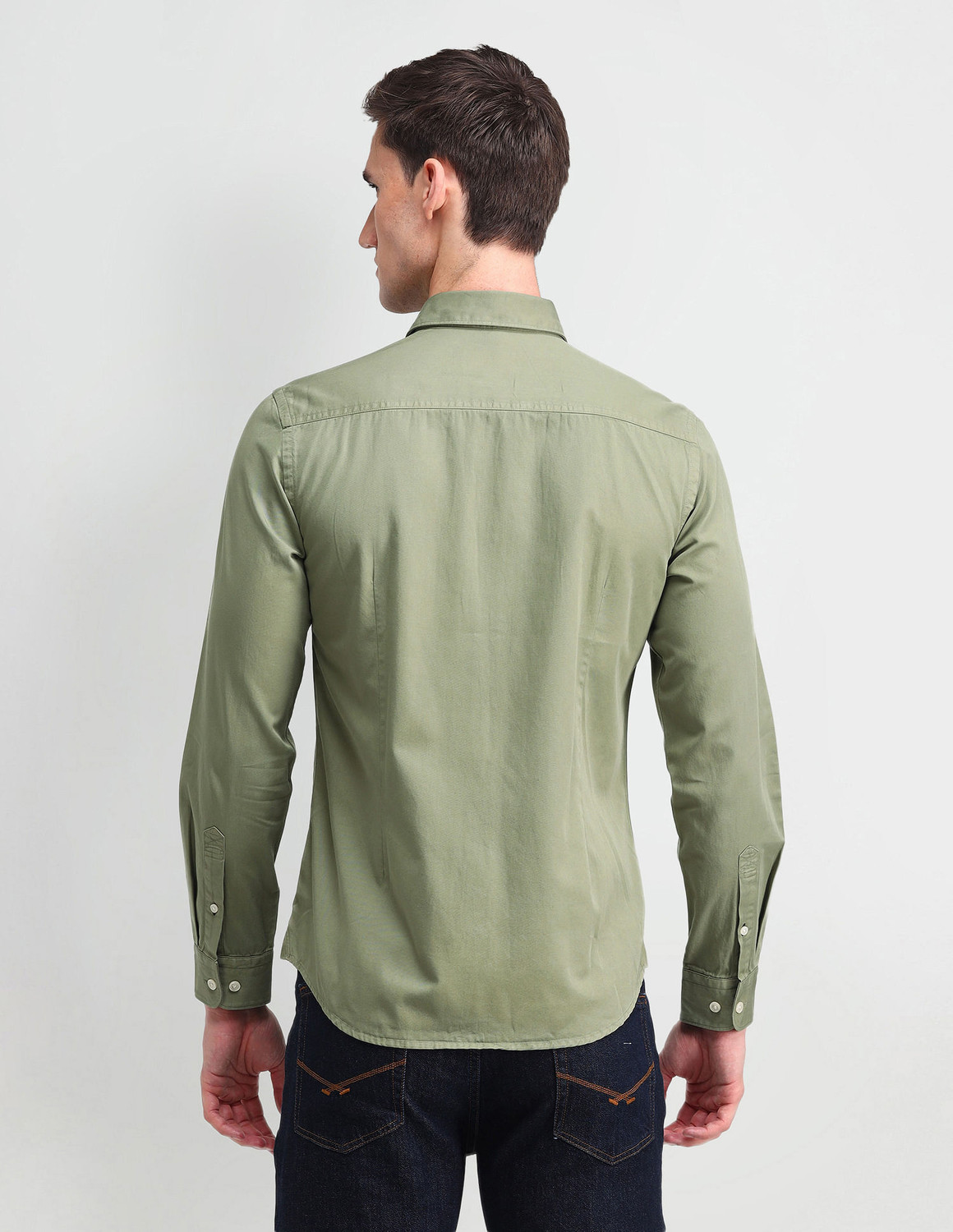 Image of U.S. POLO ASSN. Men Solid Formal Green Shirt