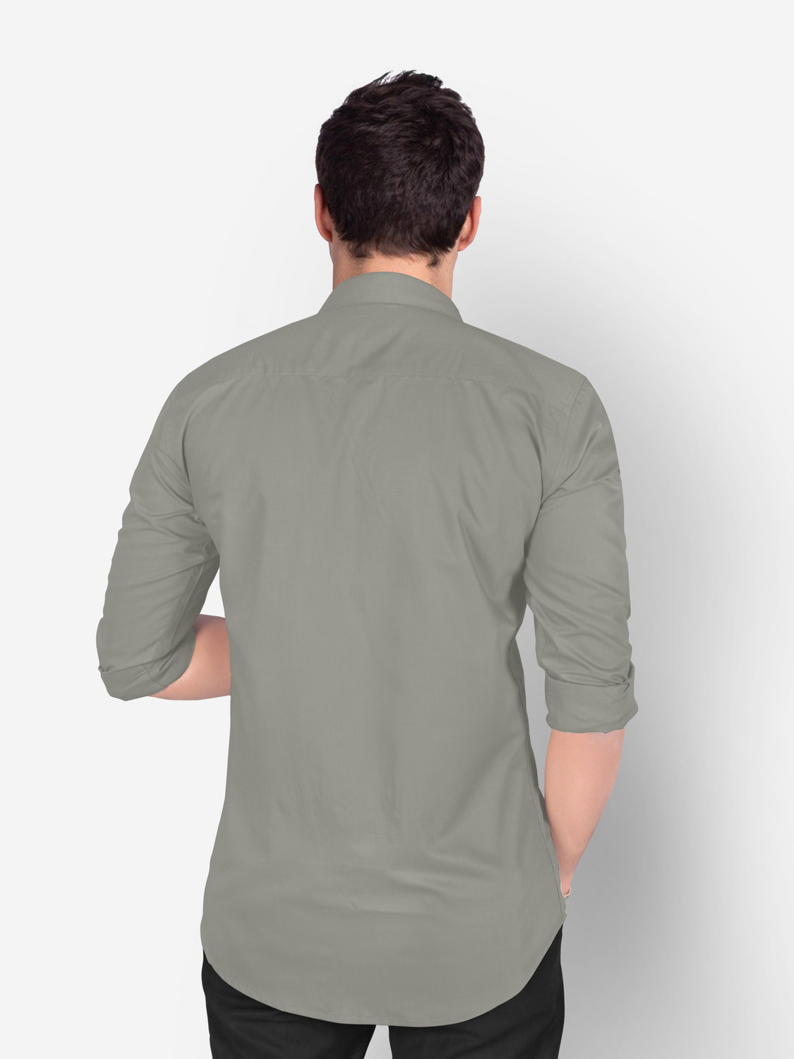 Image of STONEBERG Men Solid Formal Grey Shirt