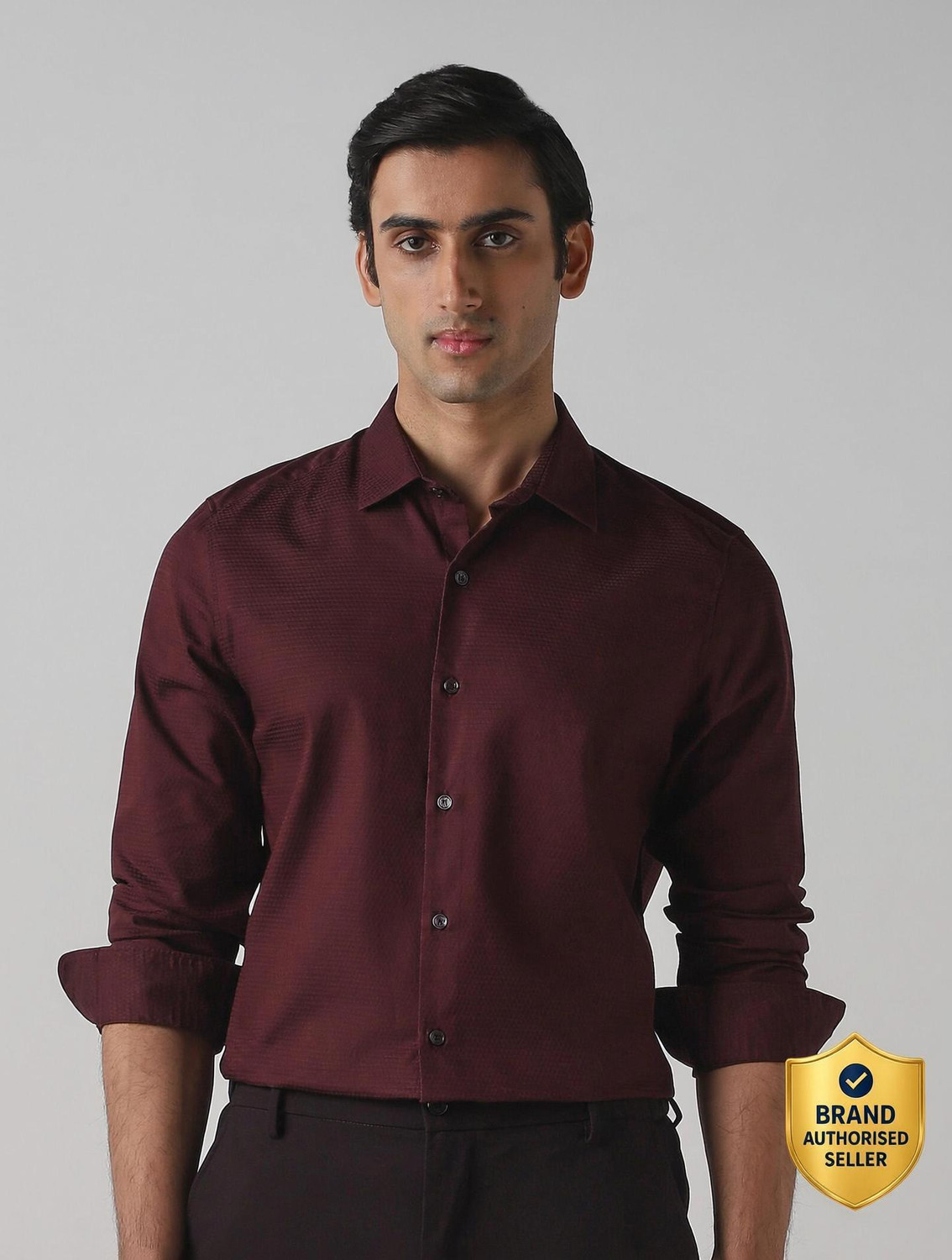 Image of MUFTI Men Solid Casual Maroon Shirt