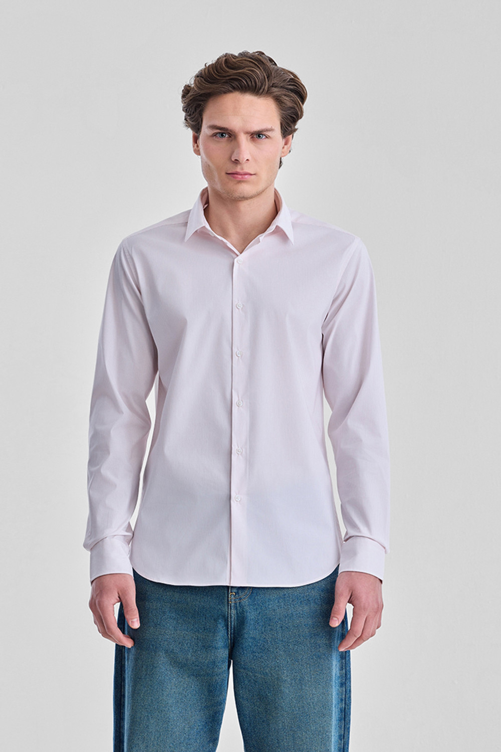 Image of Snitch Men Striped Formal Pink Shirt