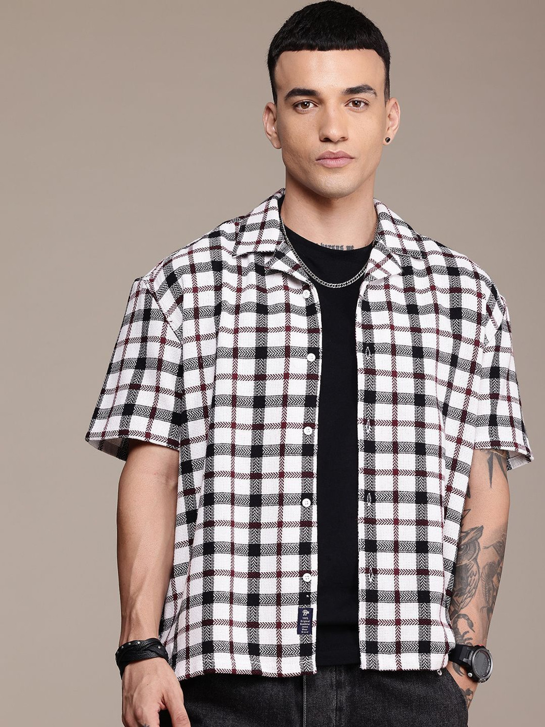 Image of Roadster Men Checkered Casual White Shirt
