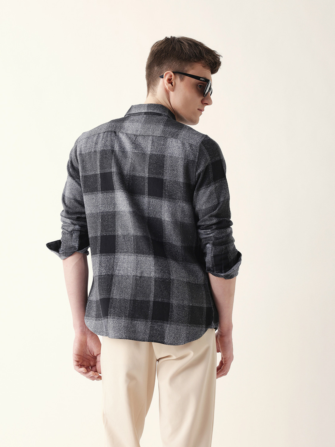Image of THE BEAR HOUSE Men Checkered Casual Black, Grey Shirt