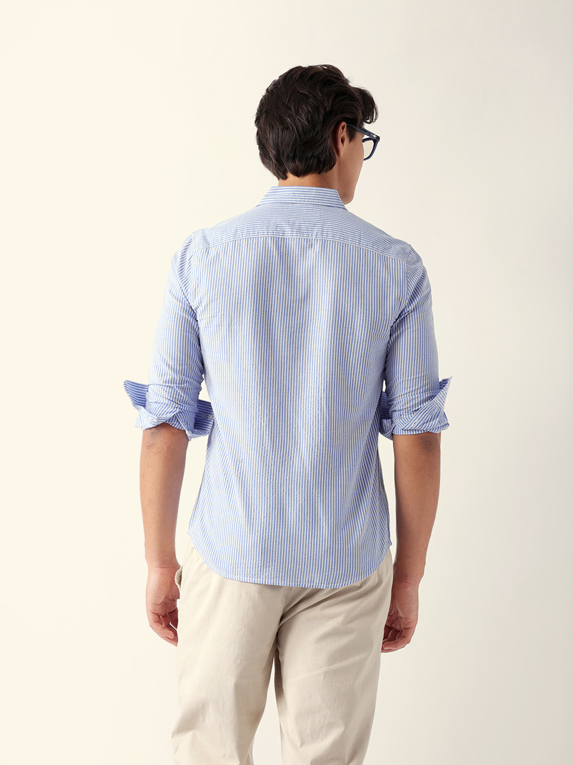 Image of THE BEAR HOUSE Men Striped Casual Blue Shirt