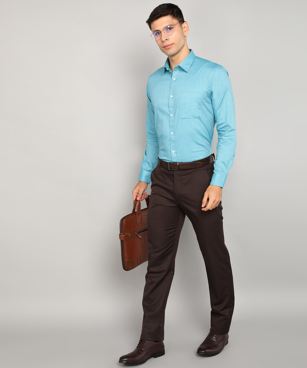 Image of Raymond Men Self Design Formal Light Blue Shirt