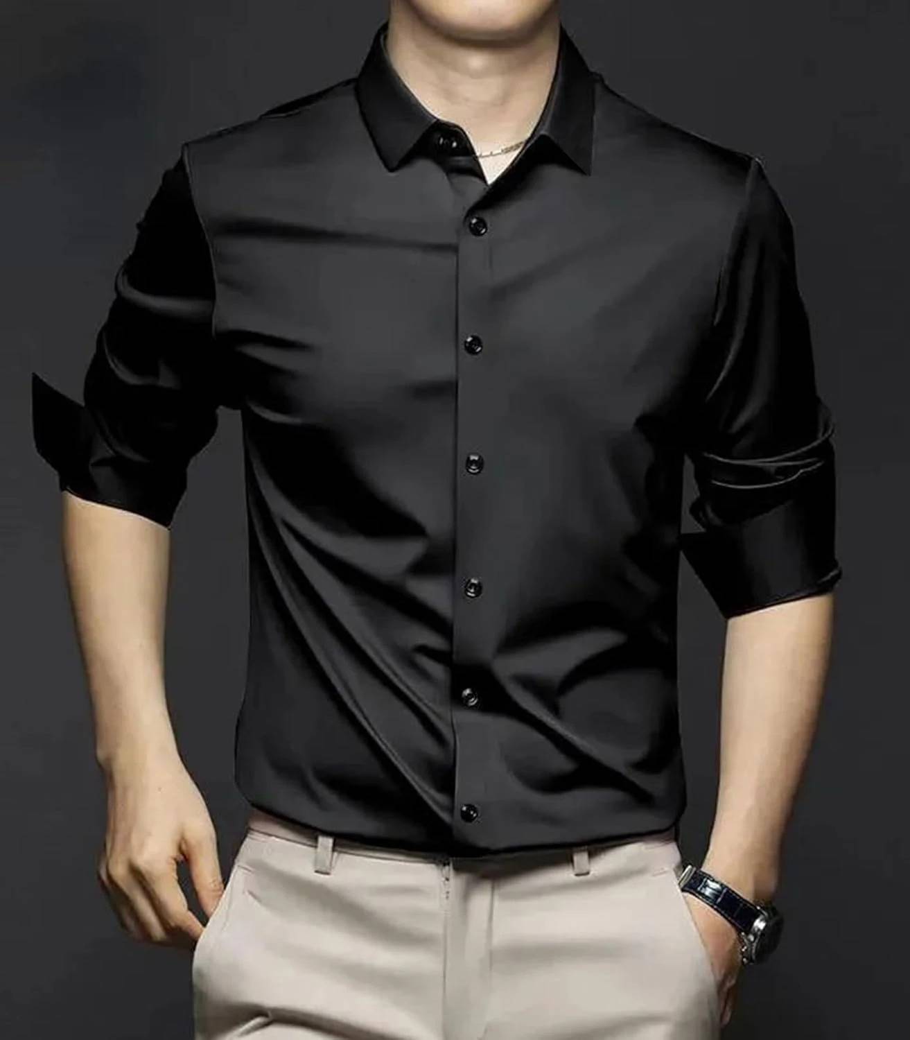 DEEMOON Men Black Solid Formal Shirt - Image 3