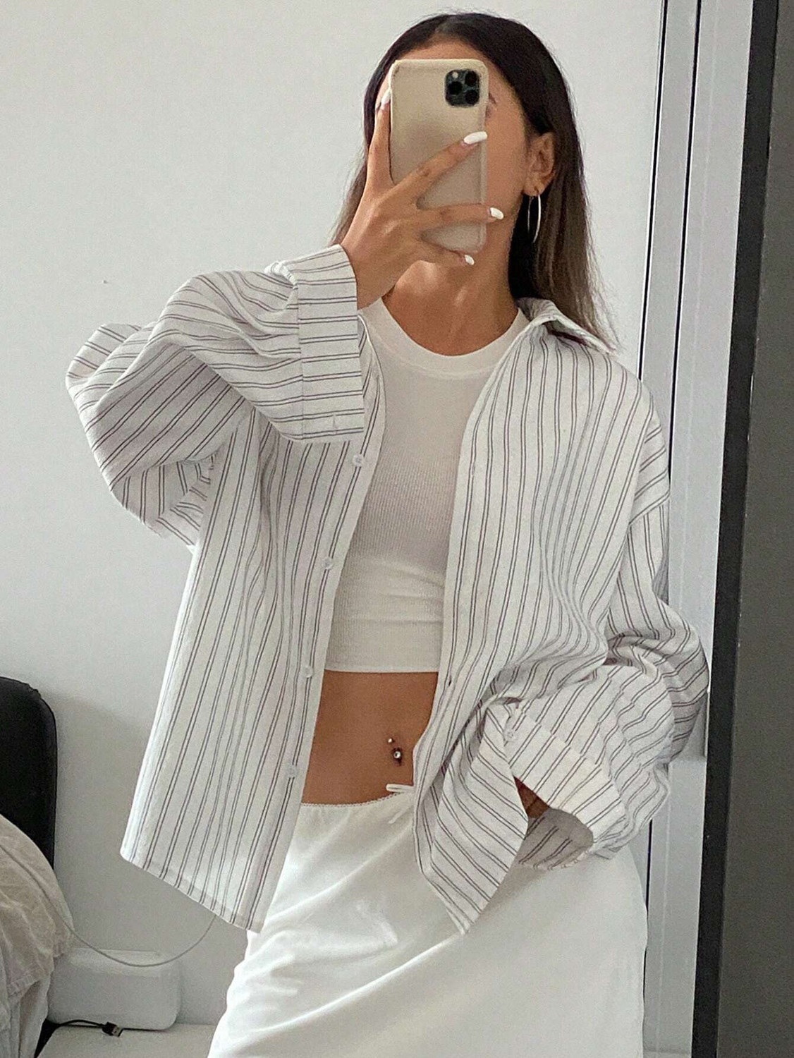 Image of Leriya Fashion Women Striped Casual White Shirt