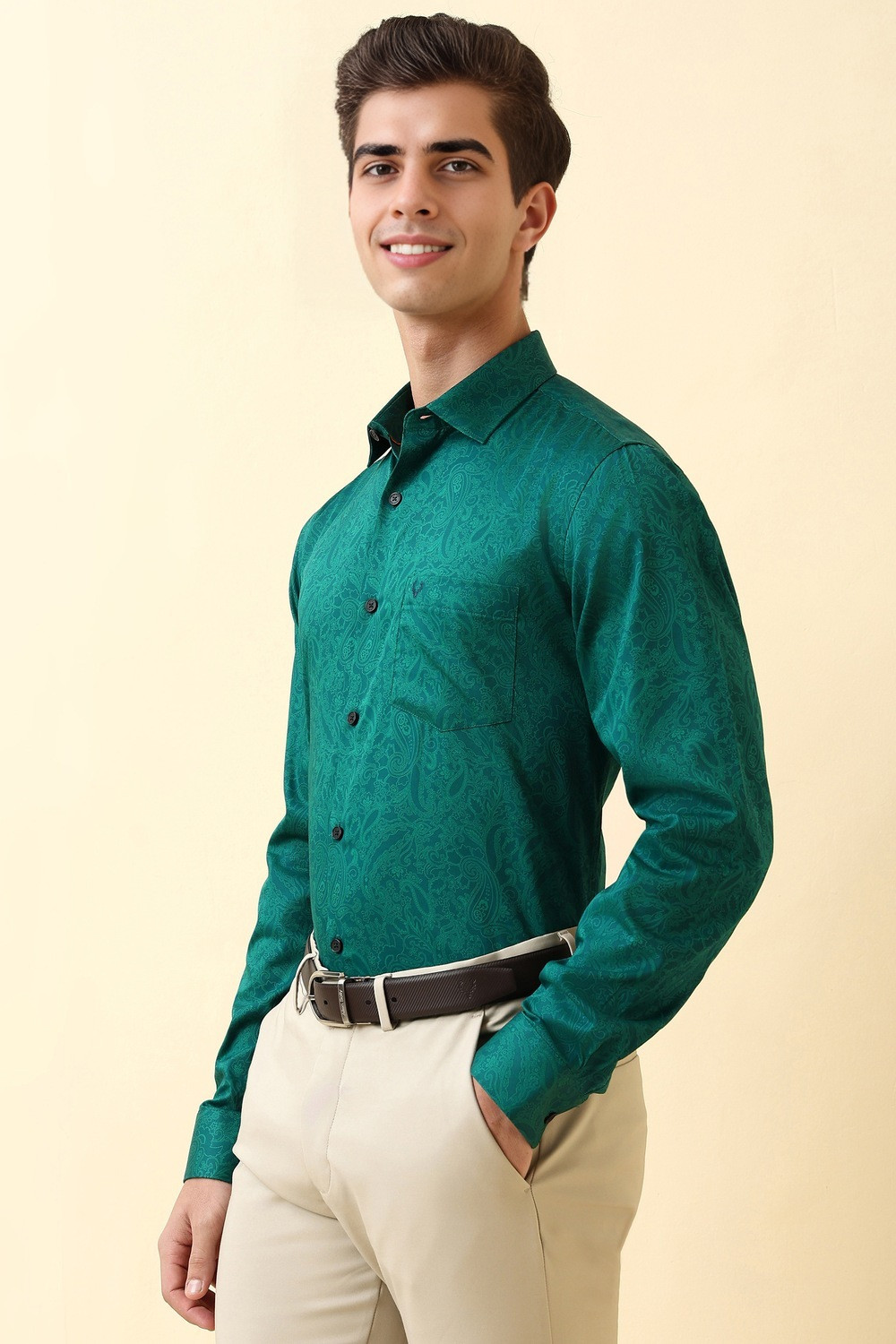 Image of Allen Solly Men Printed Formal Green Shirt