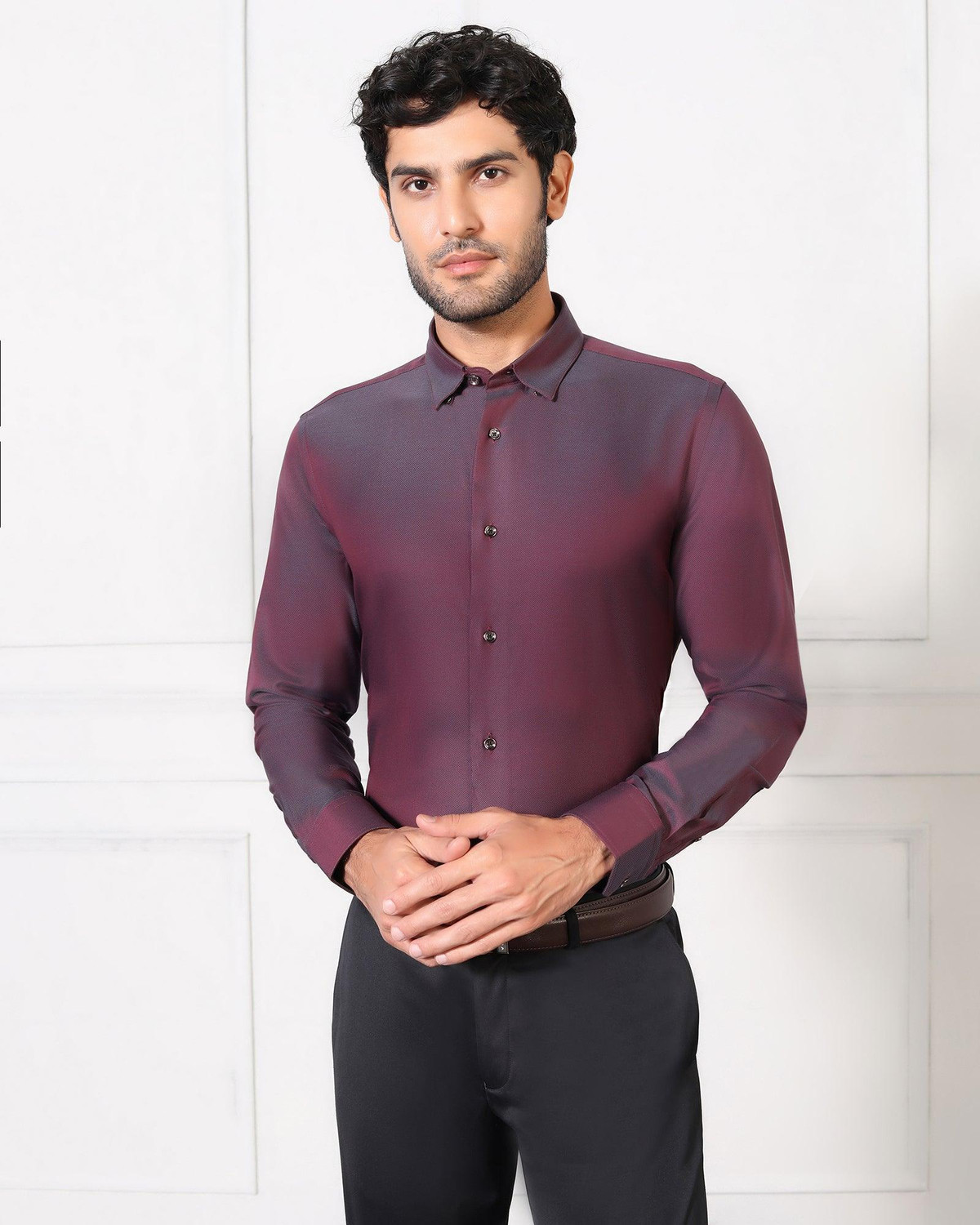 Image of Blackberrys Men Solid Formal Red Shirt