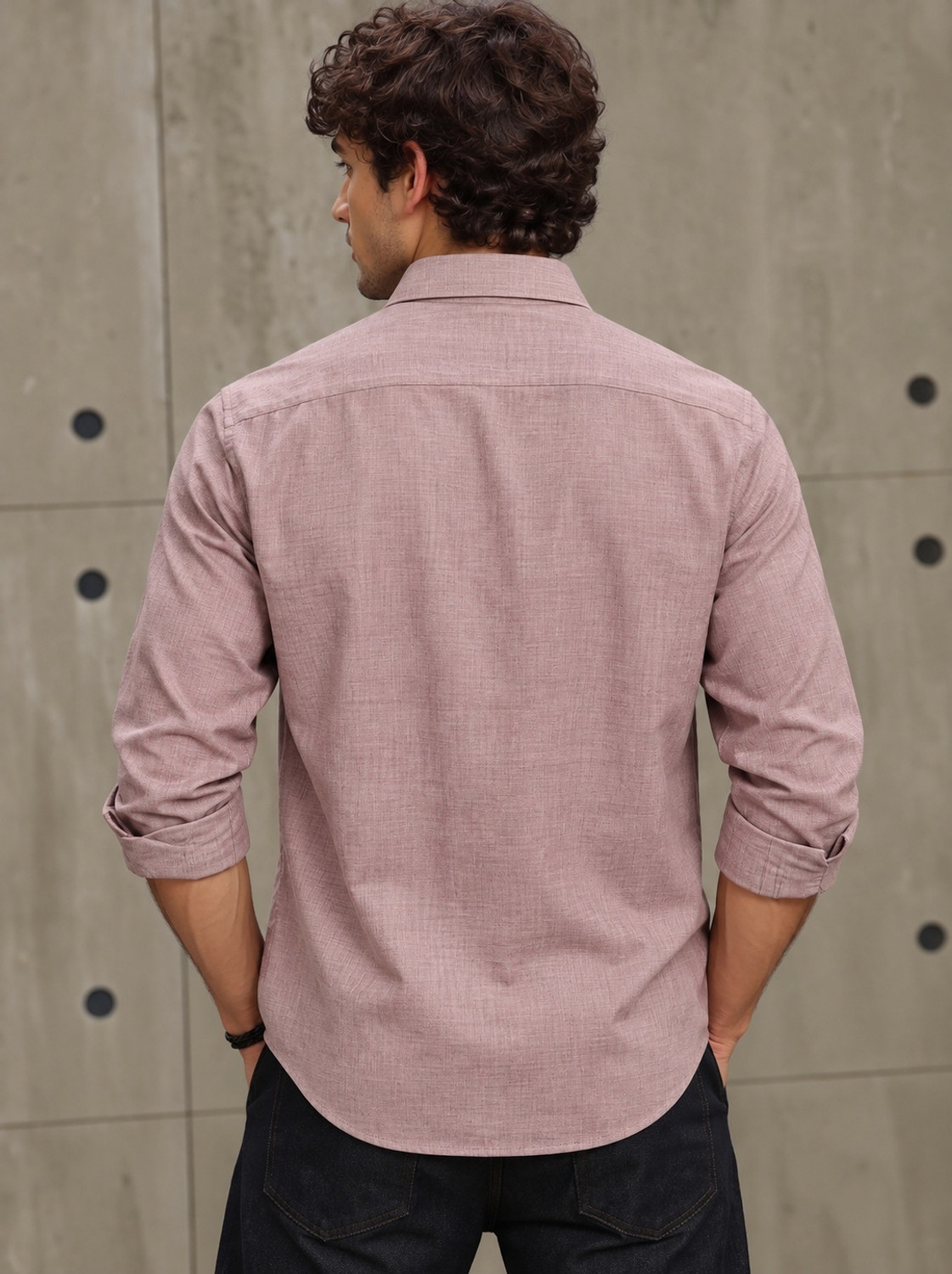 Image of Roadster Men Solid Casual Pink Shirt