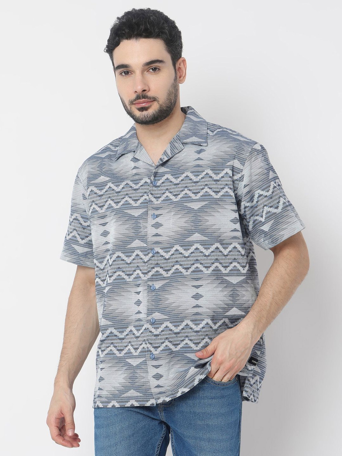 Image of Spykar Men Printed Casual Blue Shirt