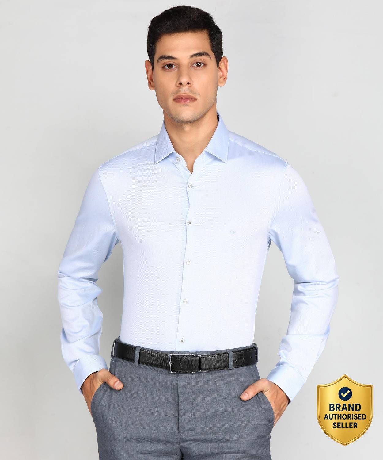 Calvin Klein Jeans Men Self Design Formal Blue Shirt