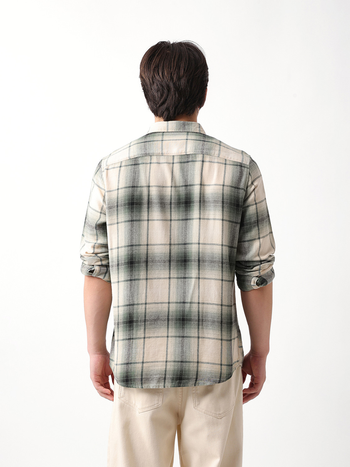 Image of THE BEAR HOUSE Men Checkered Casual Green Shirt